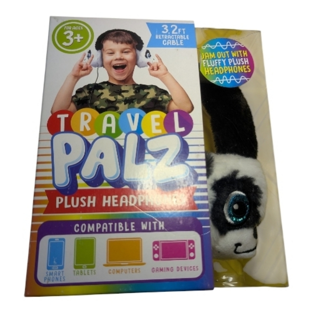 Travel Palz Plush Headphones -Black White Panda